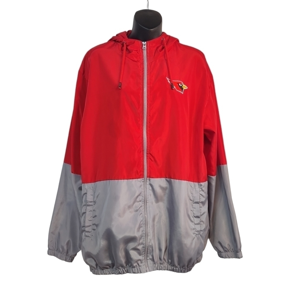 Men's Arizona Cardinals Red Gray Hooded Windbreaker Jacket Size L